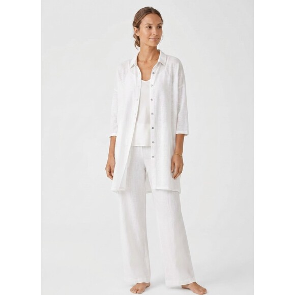 Eileen Fisher Tops - Eileen Fisher System Tunic Shirt Cardigan Ivory Organic Linen Button Down Medium
